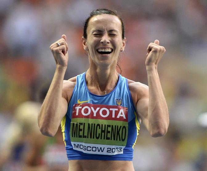 L'ucraina Ganna Melnichenko, campionessa iridata nell'eptathlon. Action Images 